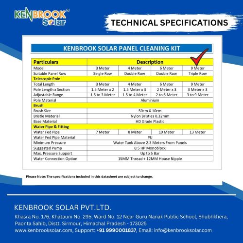 Technical Specifications of 9M Solar Panel Cleaning Kit