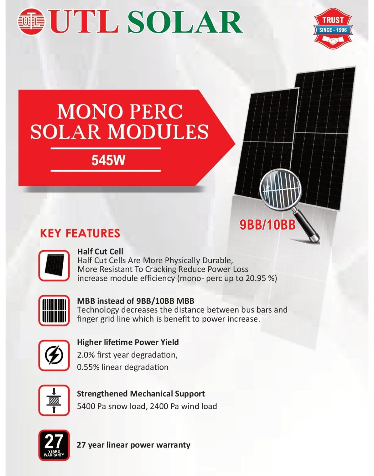 Buy UTL 540W 24V Mono PERC Solar Panel at Best Price in India