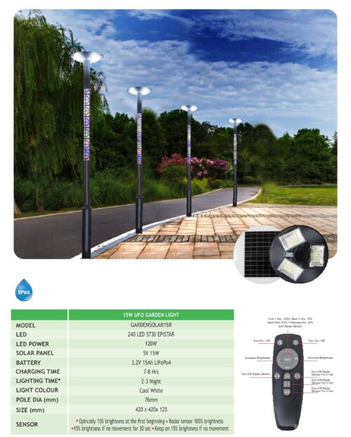 Solar UFO Garden Post Light Specifications-min