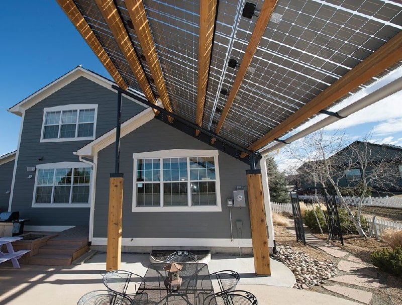 Bifacial solar panel shed type installtion
